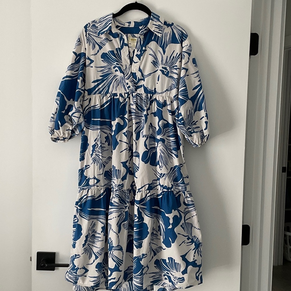 Maeve Anthropology Blue and White Floral Dress
